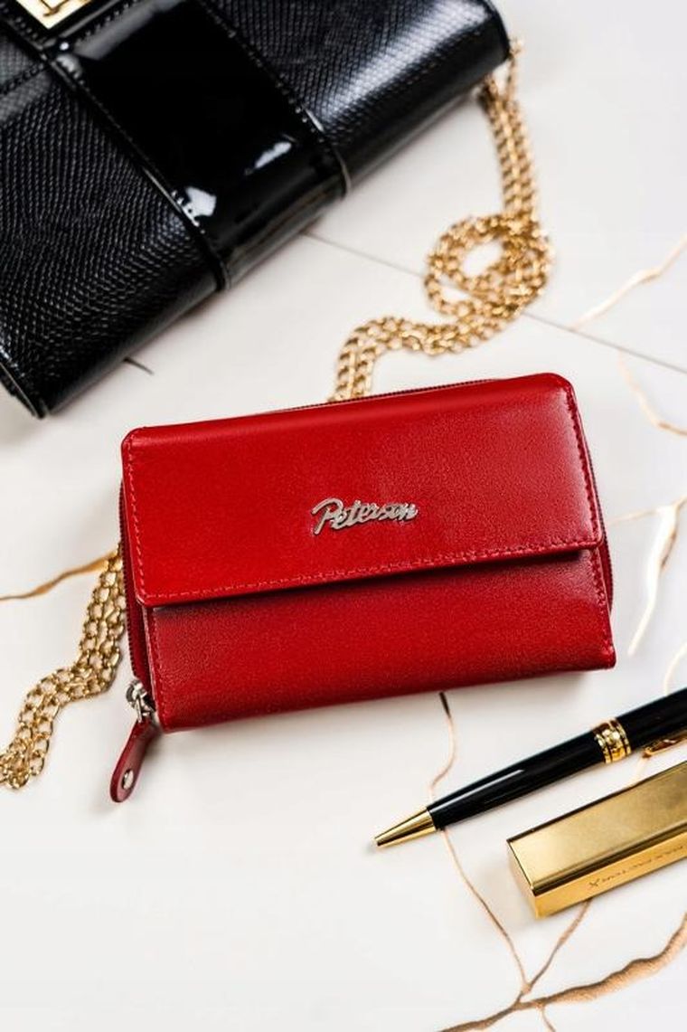 Zestaw: Portfel, Brelok, czerwony, skórzany, RFID, Peterson