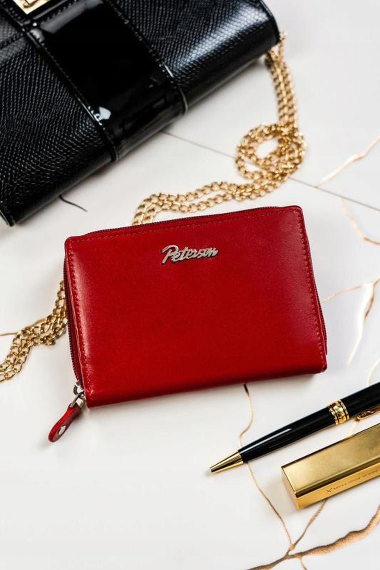 Zestaw: Portfel, Brelok, czerwony, skórzany, RFID, Peterson