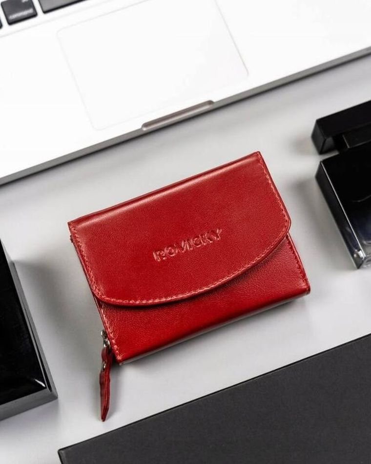 Zestaw: Portfel, Brelok, czerwony, skórzany, Rovicky