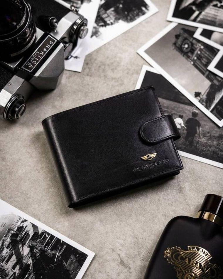 Zestaw: Portfel, Etui na karty, Brelok, czarny, skórzany, RFID, Peterson