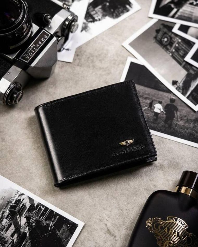 Zestaw: Portfel, Etui na karty, Brelok, czarny, skórzany, RFID, Peterson