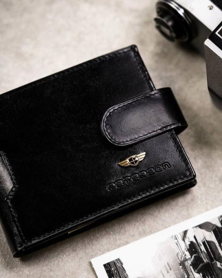 Zestaw: Portfel, Etui na karty, Brelok, czarny, skórzany, RFID, Peterson