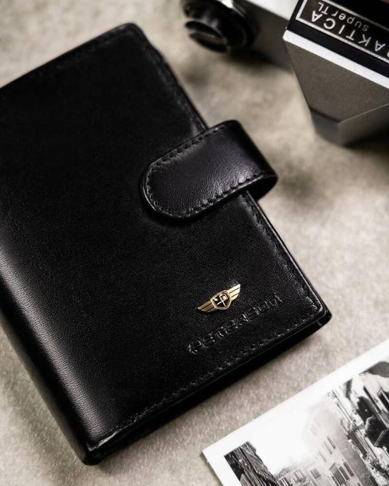 Zestaw: Portfel, Etui na karty, Brelok, czarny, skórzany, RFID, Peterson