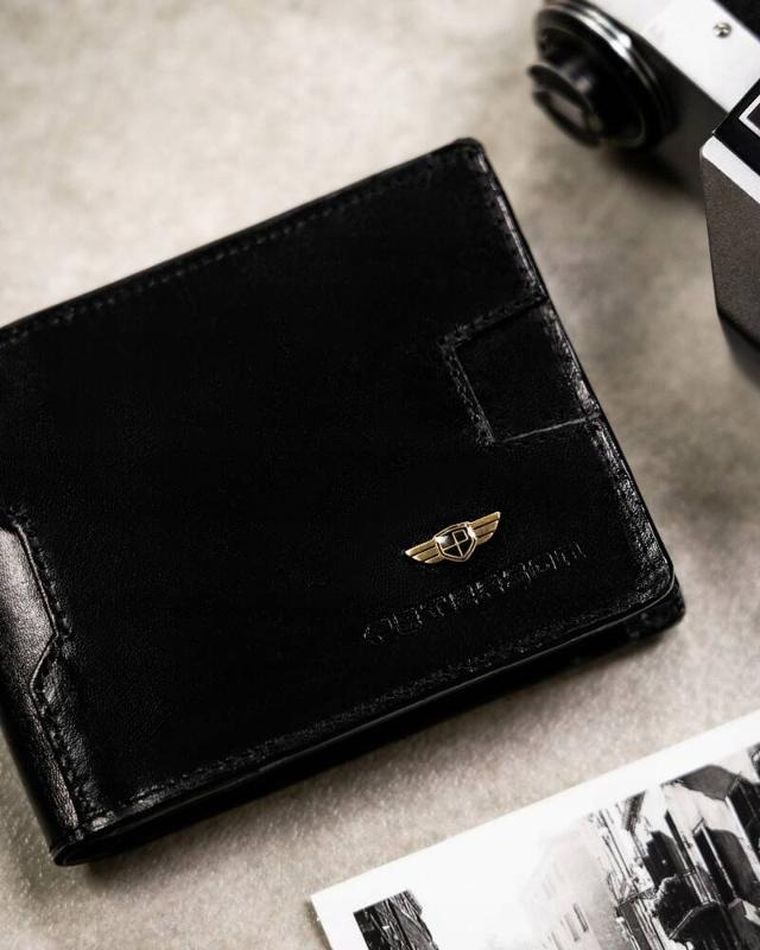 Zestaw: Portfel, Etui na karty, Brelok, czarny, skórzany, RFID, Peterson