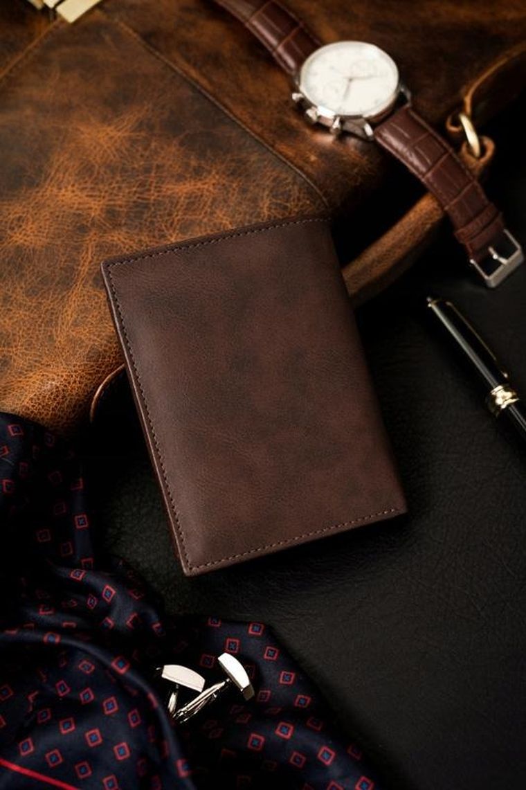 Zestaw: Portfel, Pasek, brązowy, skóra ekologiczna, RFID, Rovicky