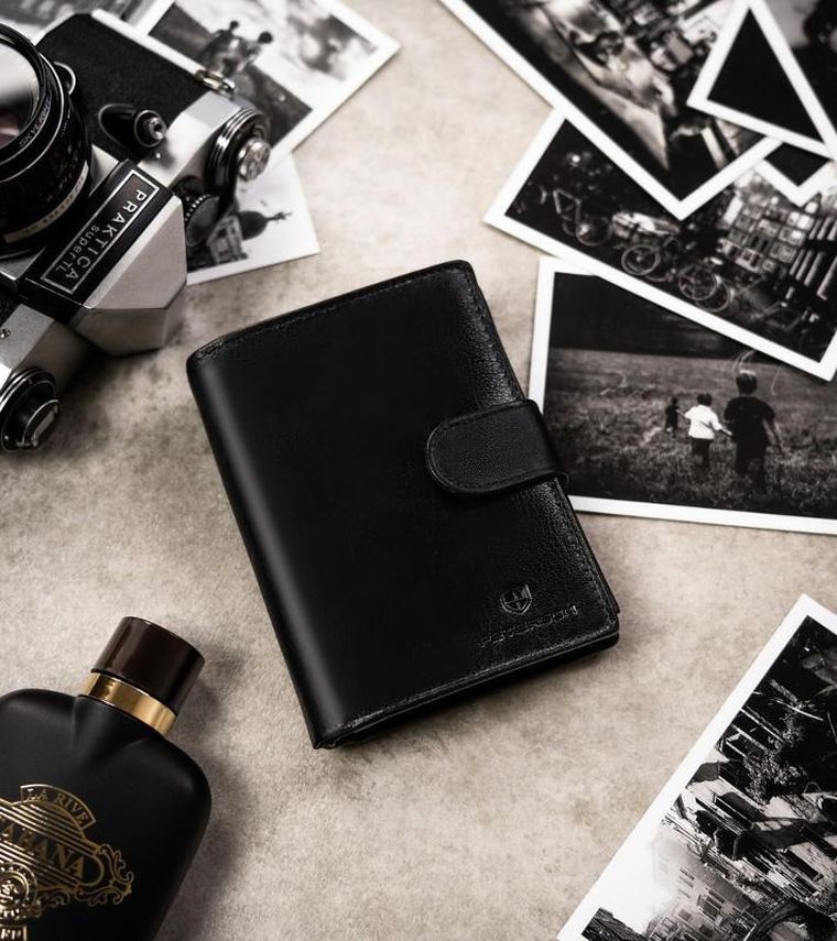 Zestaw prezentowy: Portfel, Brelok, czarny, skórzany, Peterson