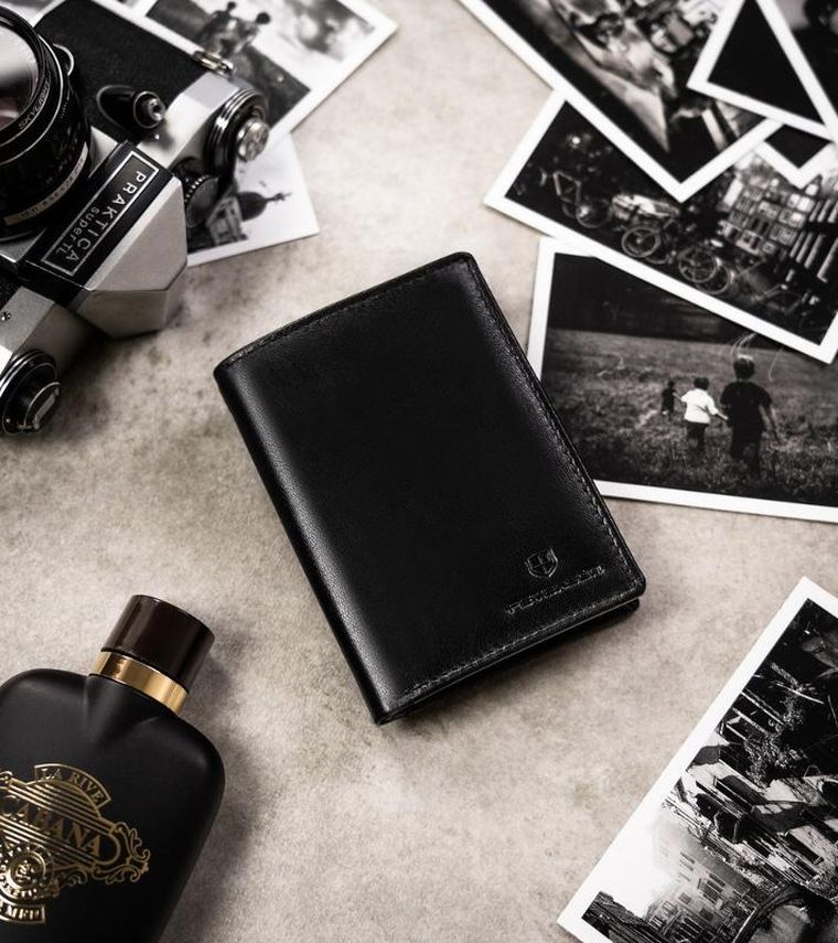 Zestaw prezentowy: Portfel, Brelok, czarny, skórzany, Peterson