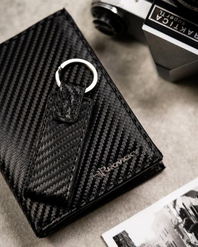 Zestaw prezentowy: Portfel, Brelok, czarny, skórzany, Rovicky