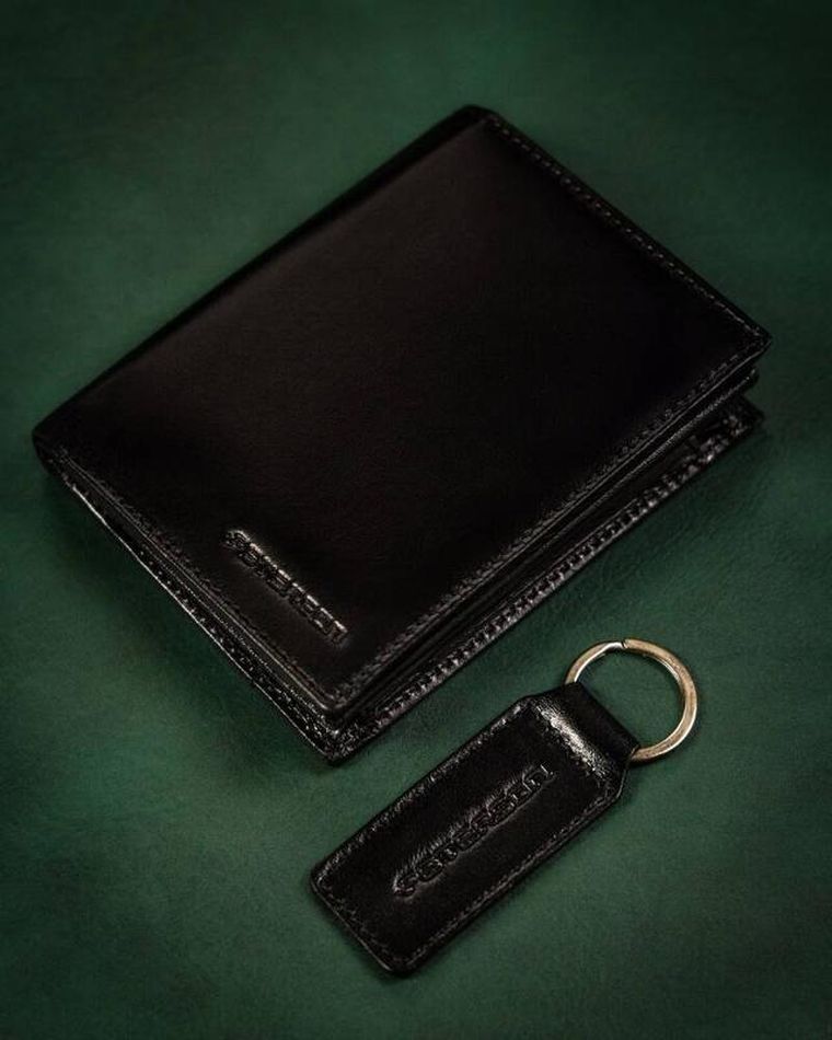 Zestaw prezentowy: Portfel skórzany, Brelok, czarny, Peterson