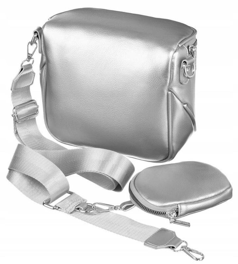 Zestaw: Saszetka na ramię, Portmonetka, srebrna, skóra ekologiczna, Rovicky