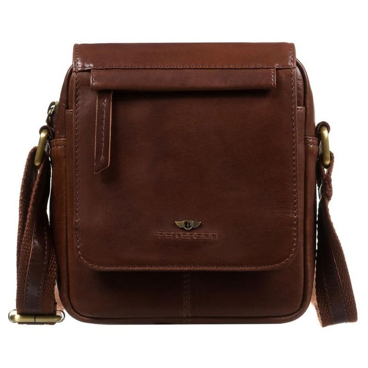Zestaw, Torba listonoszka, Etui na klucze, brązowy, skórzany, Peterson
