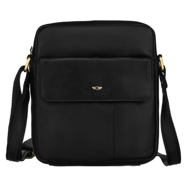 Zestaw, Torba listonoszka, Etui na klucze, czarny, skórzany, Peterson