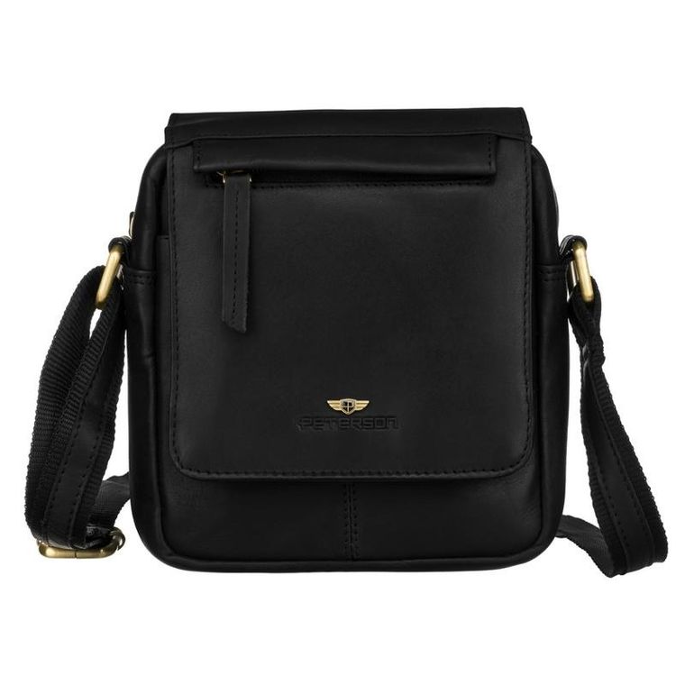 Zestaw, Torba listonoszka, Etui na klucze, czarny, skórzany, Peterson