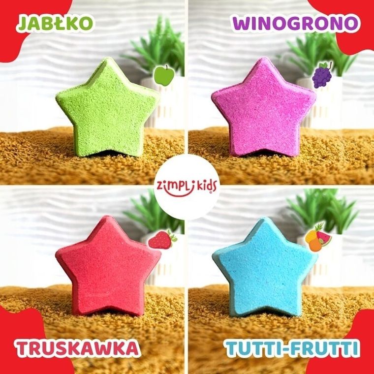 Zimpli Kids, Baff Bomb, musujące gwiazdki do kąpieli, zmieniające kolor wody, 4 szt.