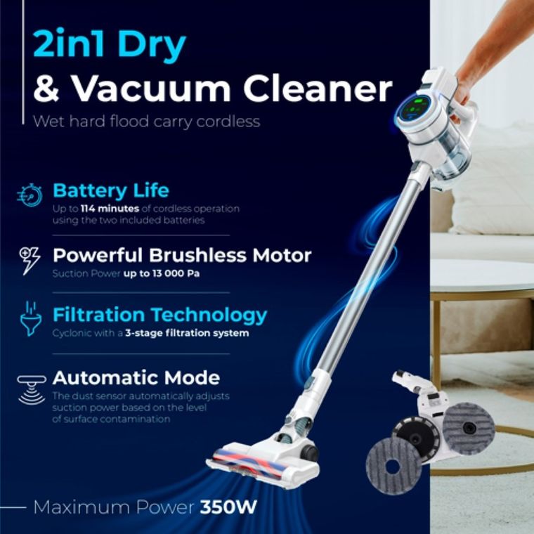 Adler, odkurzacz pionowy do czyszczenia na sucho i na mokro do podłóg twardych