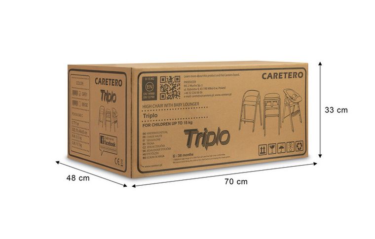 Caretero, Triplo, krzesełko do karmienia, 3w1, grey