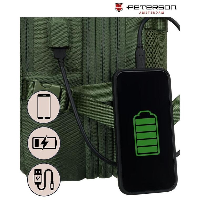 Peterson, plecak podróżny z miejscem na laptopa i portem USB, zielony