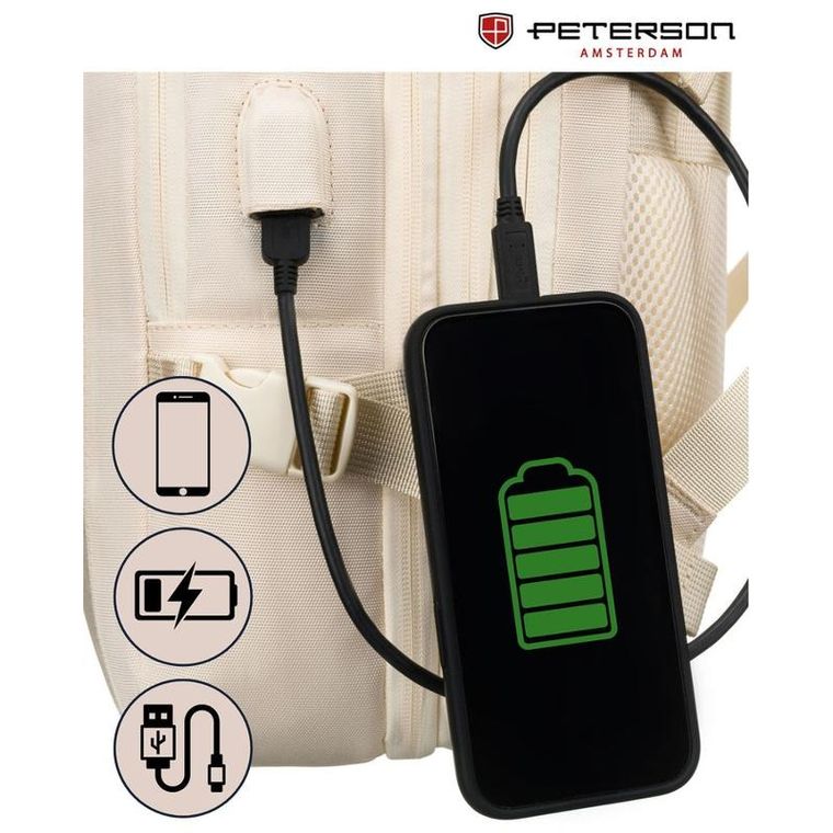 Peterson, plecak podróżny z siatkowaną przegrodą i paskami kompresyjnymi, ecru