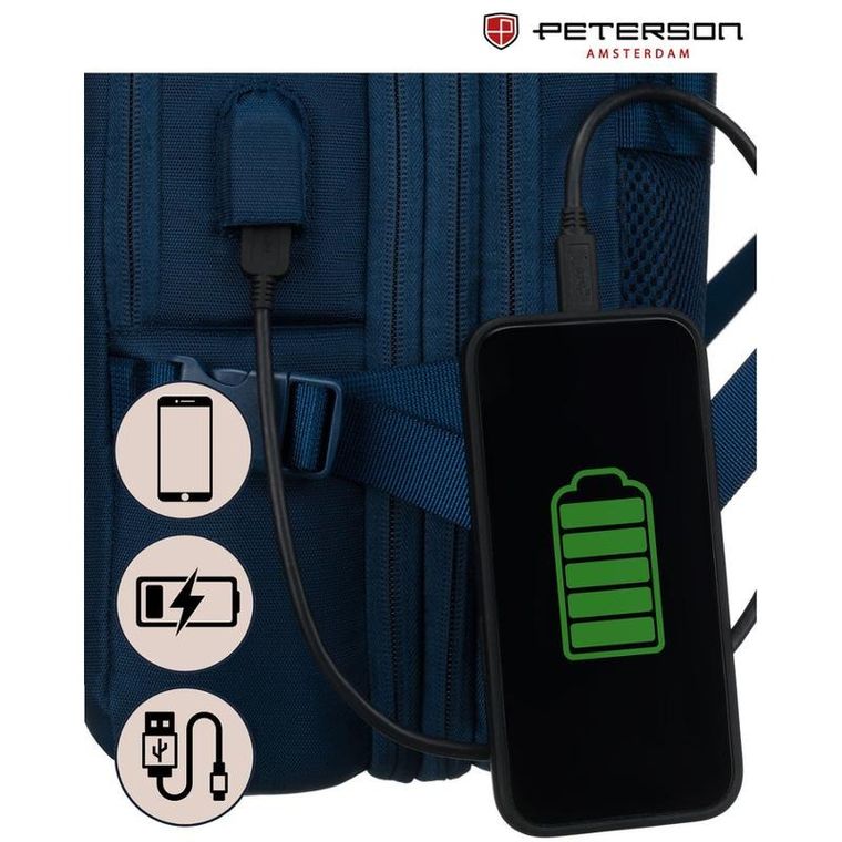 Peterson, plecak podróżny z portem USB, granatowy