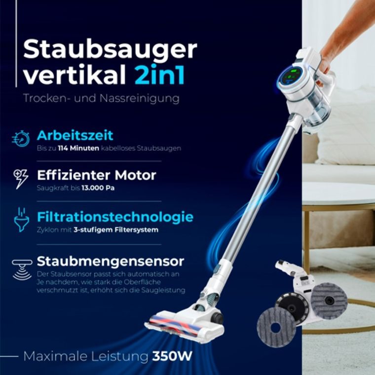 Adler, odkurzacz pionowy do czyszczenia na sucho i na mokro do podłóg twardych