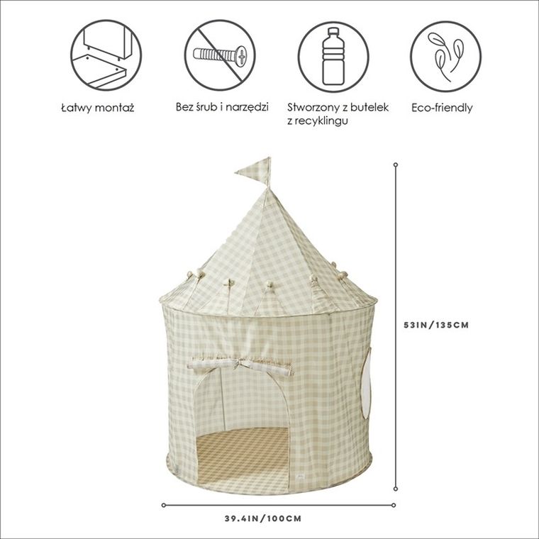 3 Sprouts, namiot dla dzieci, Recycled, Gingham Beige