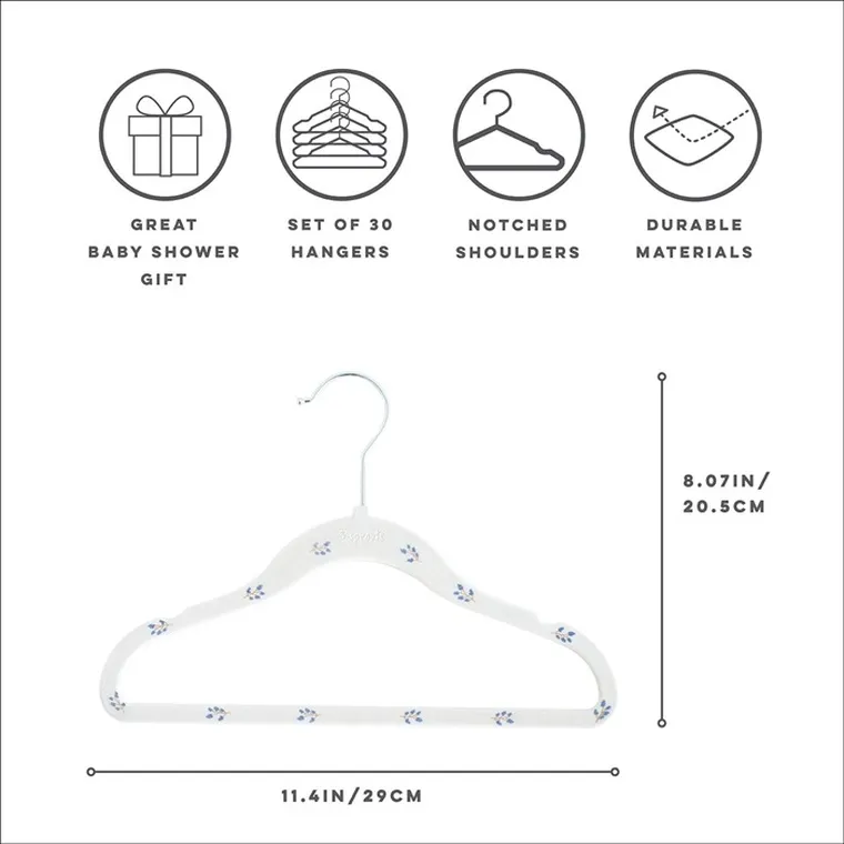 3 Sprouts, wieszaki welurowe dla dzieci, blueberry cream, 15 szt.