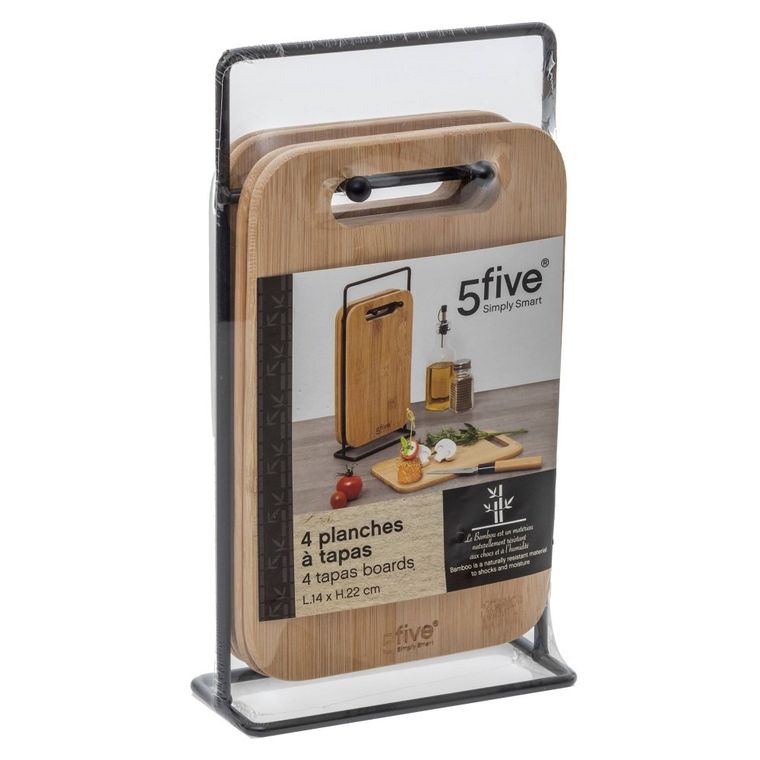5five Simply Smart, deski bambusowe do krojenia na metalowym stojaku, 4 szt.