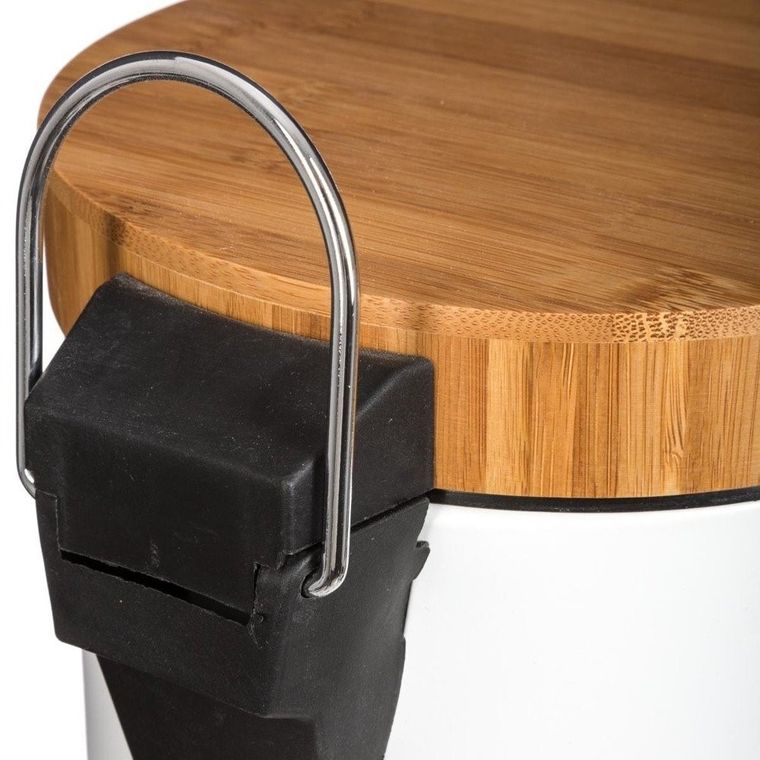 5five Simply Smart, kosz łazienkowy na śmieci z bambusową pokrywą, biały, 3 l