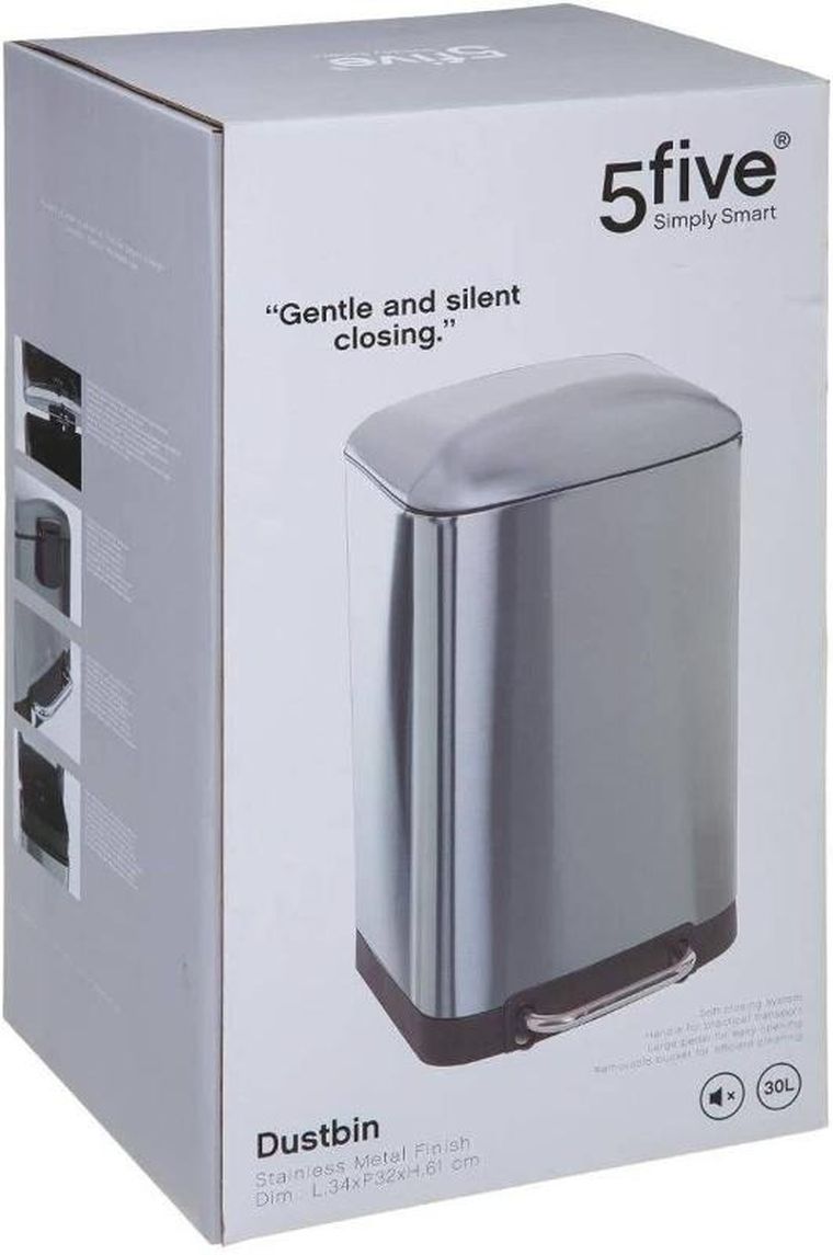 5five Simply Smart, kosz metalowy na śmieci z pedałem nożnym, 30l