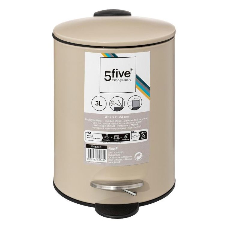 5five simply smart, kosz na śmieci do łazienki, mały, 3l
