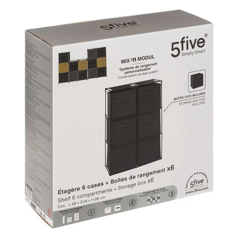 5five Simply Smart, regał z 6 pojemnikami tekstylnymi, wys. 98 cm