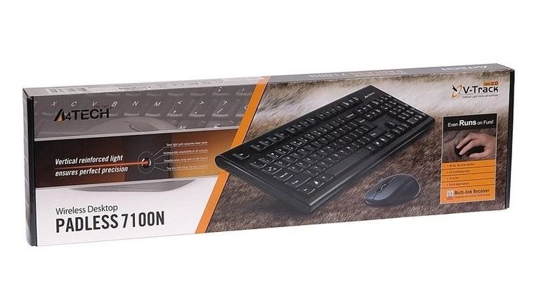 A4 Tech, zestaw, klawiatura, mysz, V-Track, 2.4G 7100N, RF Nano, A4TKLA41220, membranowa, USB 2.0, czarny