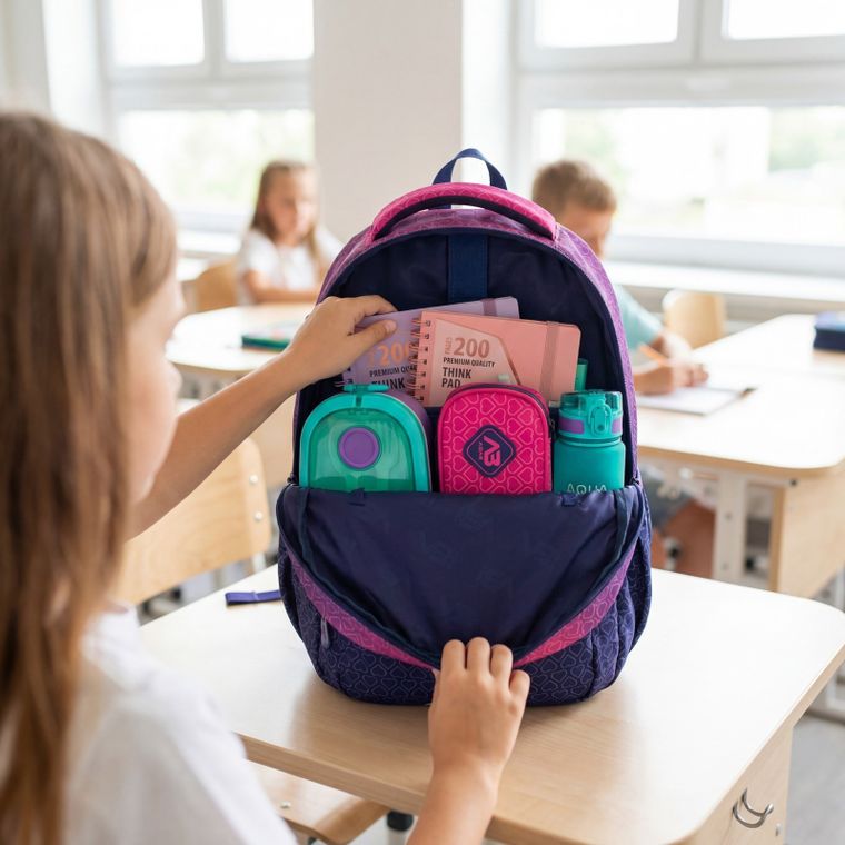 Abag, plecak szkolny, 3-komorowy, hexagon pink ombre