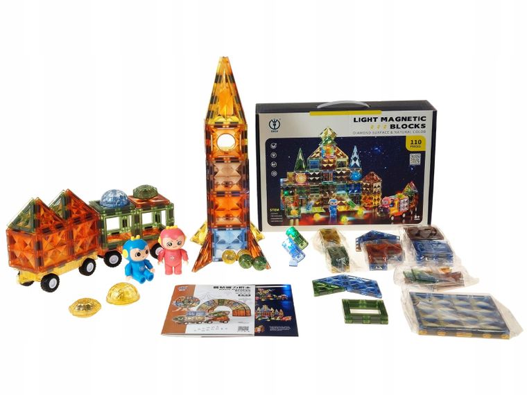 Adar, klocki magnetyczne ze światłem, 110 elementów