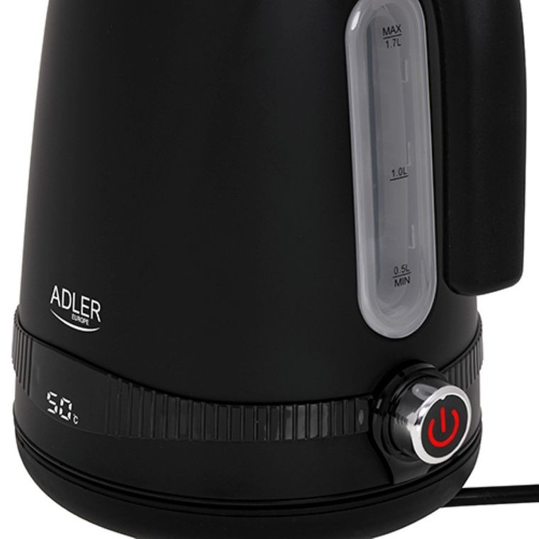 Adler, czajnik stalowy z LCD i regulacją temperatury, AD 1295, czarny, 1,7l