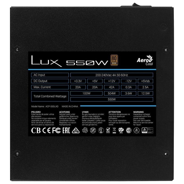 Aerocool, zasilacz, Pgs Lux 550W 80+ Bronze