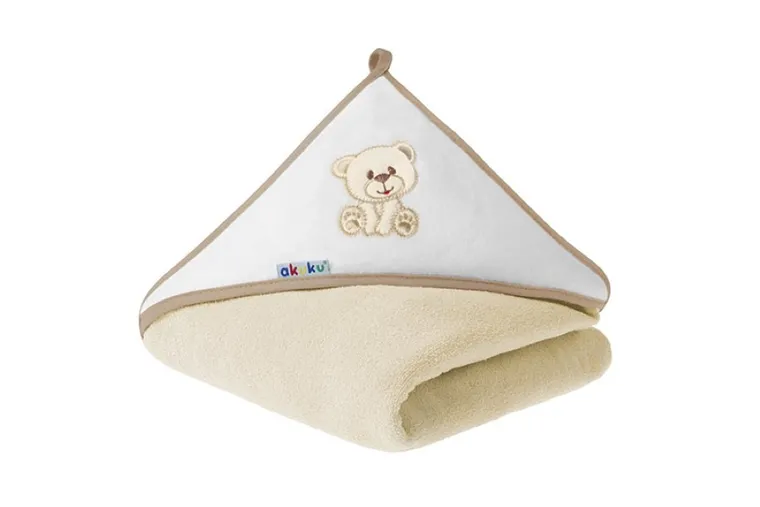 Akuku, Miś, okrycie kąpielowe, ecru, 100-100 cm