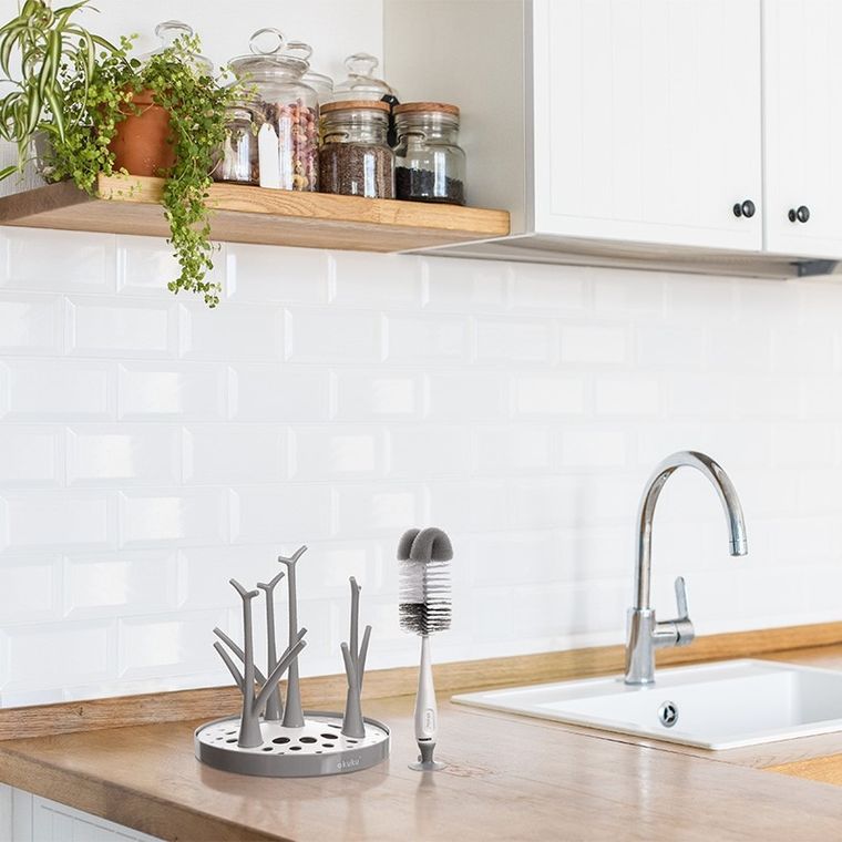 Akuku, szczotka do butelek i smoczków, z przyssawką, szara