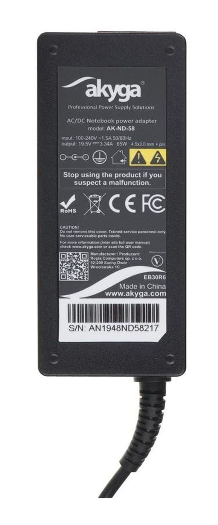 Akyga, zasilacz sieciowy, AK-ND-58, do notebooka Dell