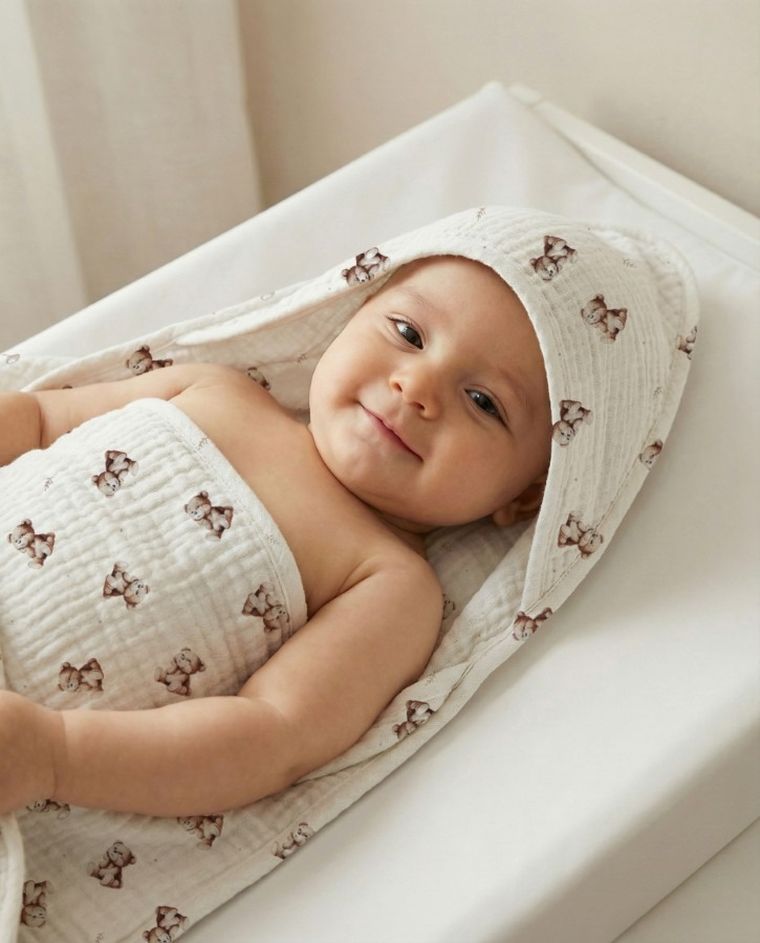 Albero Mio, Vintage Teddy, muślinowe okrycie kąpielowe, 80-80 cm