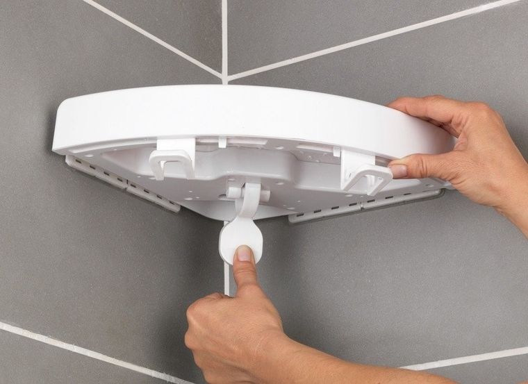 Allstar, prysznicowa półka narożna, biała, z haczykami