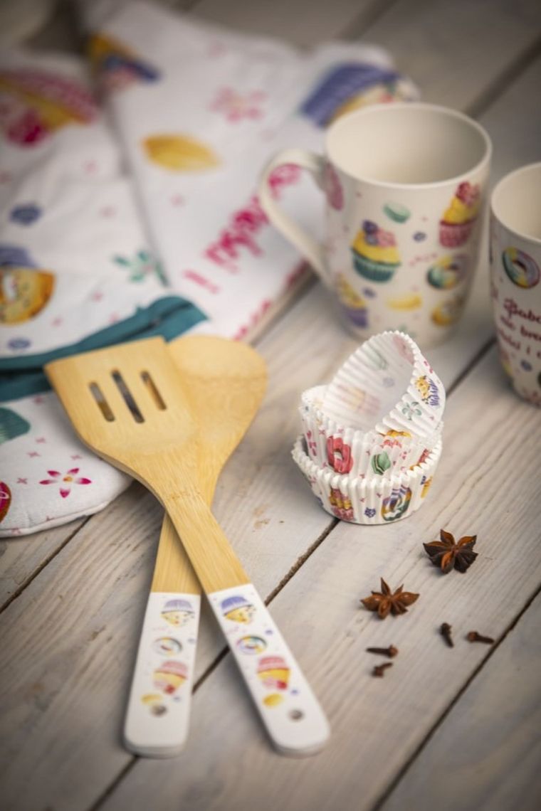 Altom design, Babcine Słodkości, narzędzia kuchenne, bambusowe, łyżka + łopatka z dekoracją