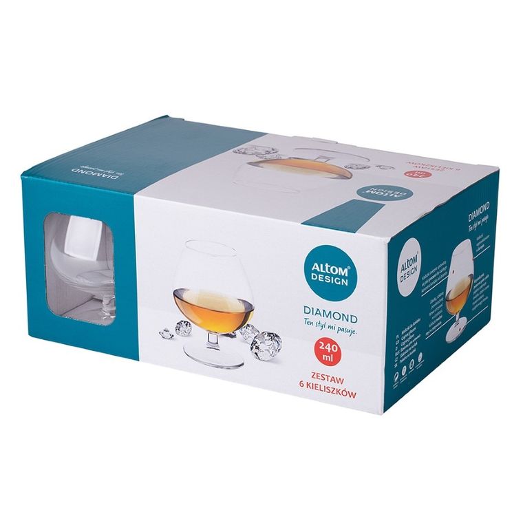 Altom Design, Diamond, komplet 6 kieliszków, koniak, 240 ml