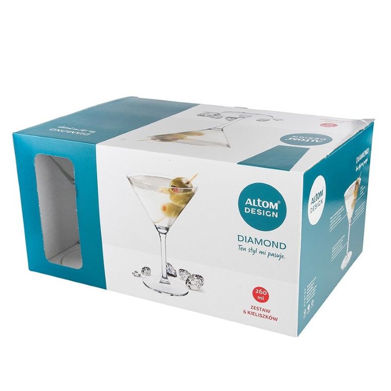 Altom Design, Diamond, komplet 6 kieliszków, Martini, 260 ml
