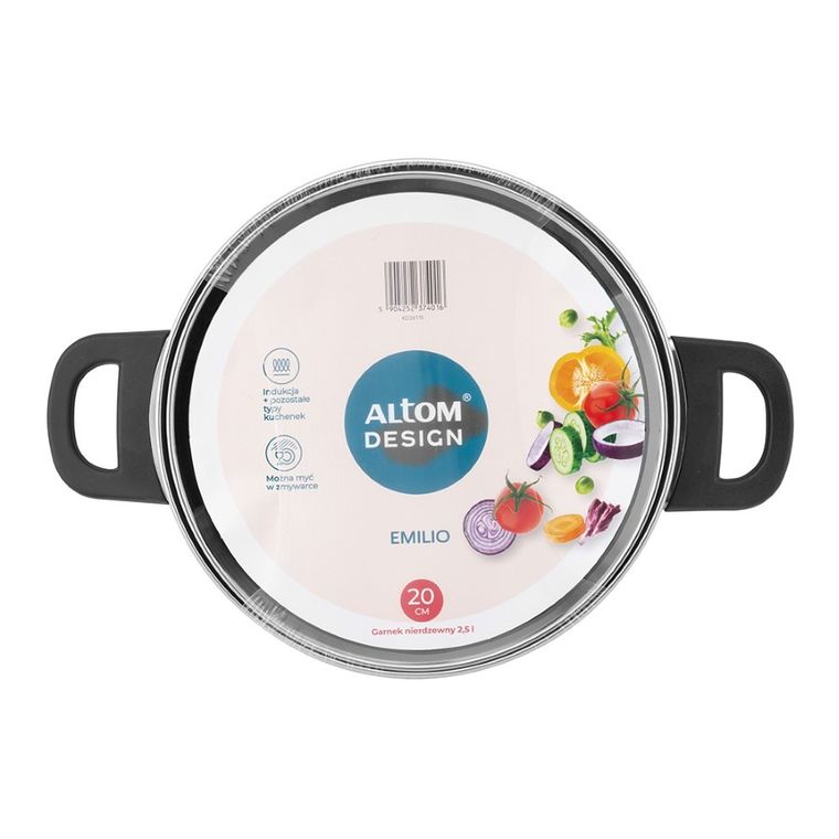Altom Design, Emilio, garnek nierdzewny z pokrywą szklaną, 2,5l, 20 cm