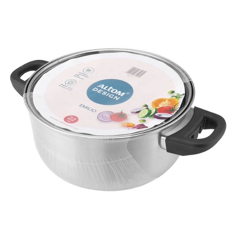 Altom Design, Emilio, garnek nierdzewny z pokrywą szklaną, 3,2l, 22 cm
