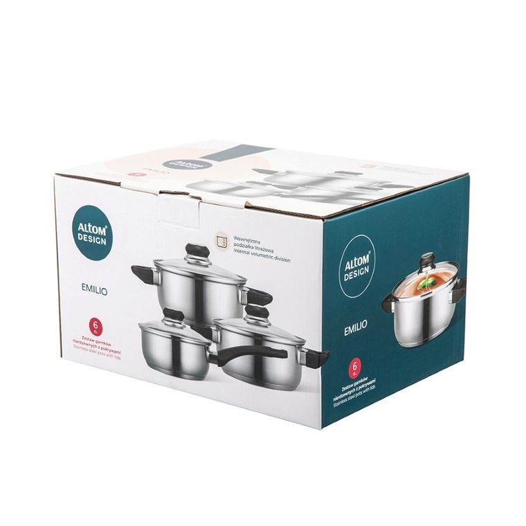 Altom Design, Emilio, komplet garnków nierdzewnych, 6 elementów