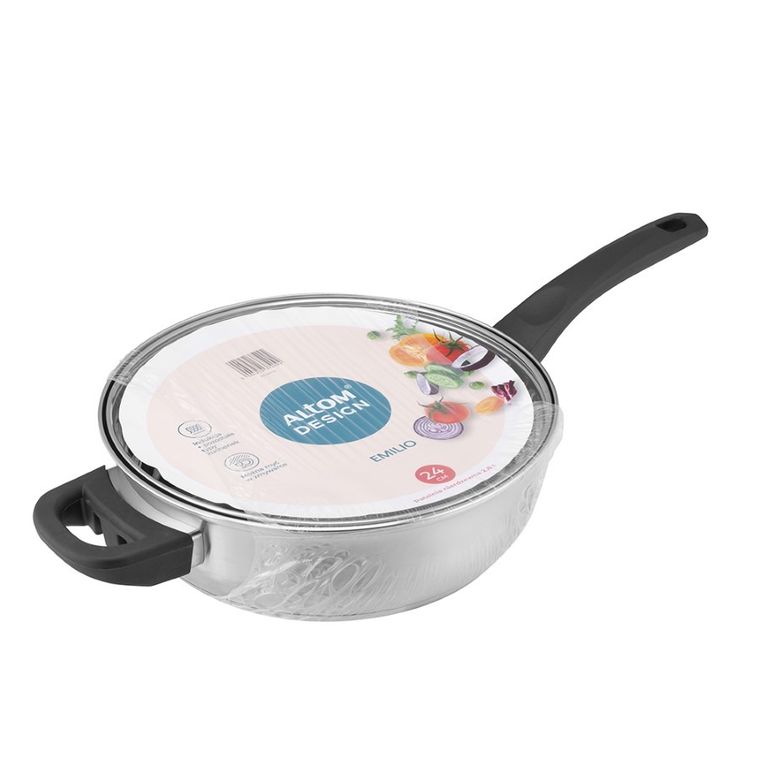 Altom Design, Emilio, patelnia nierdzewna z pokrywą szklaną, 2,8l, 24 cm