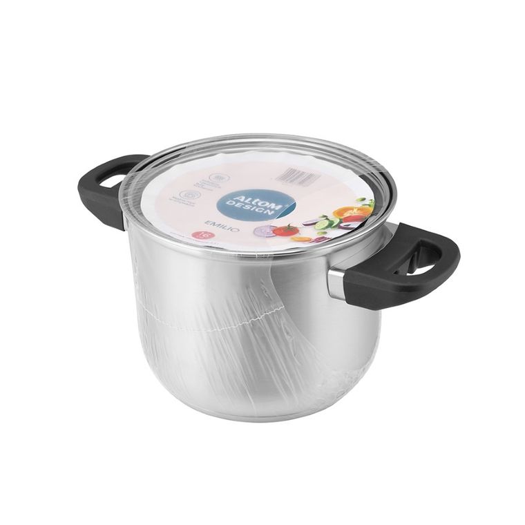 Altom Design, Emilio, wysoki garnek nierdzewny z pokrywą szklaną, 2,3l, 16 cm
