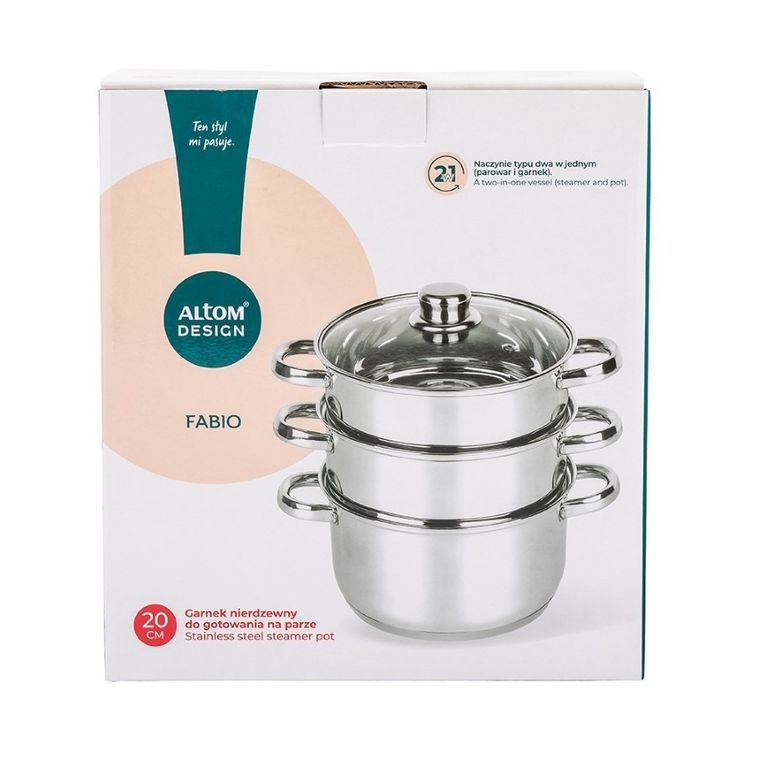 Altom Design, Fabio, zestaw garnków nierdzewnych do gotowania na parze, 20 cm, 4 elementy
